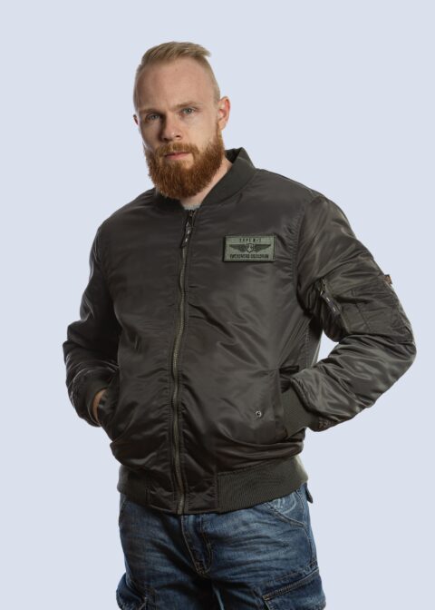 Купить Мужская куртка - бомбер JU-01P ( патч) серо-зеленая
